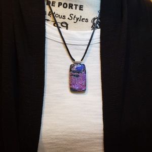 Handmade Iridescent Dichroic Art Glass Pendant Necklace.